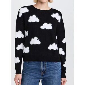 Alice + Olivia Gleeson Fuzzy Clouds Sweater Pullover Black Sky White L
